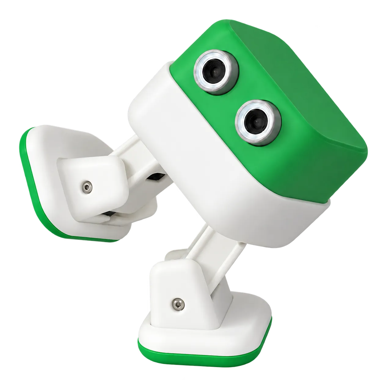 CUBY 綠白色雙足機器人的官方教具示意圖，經 AI 去背